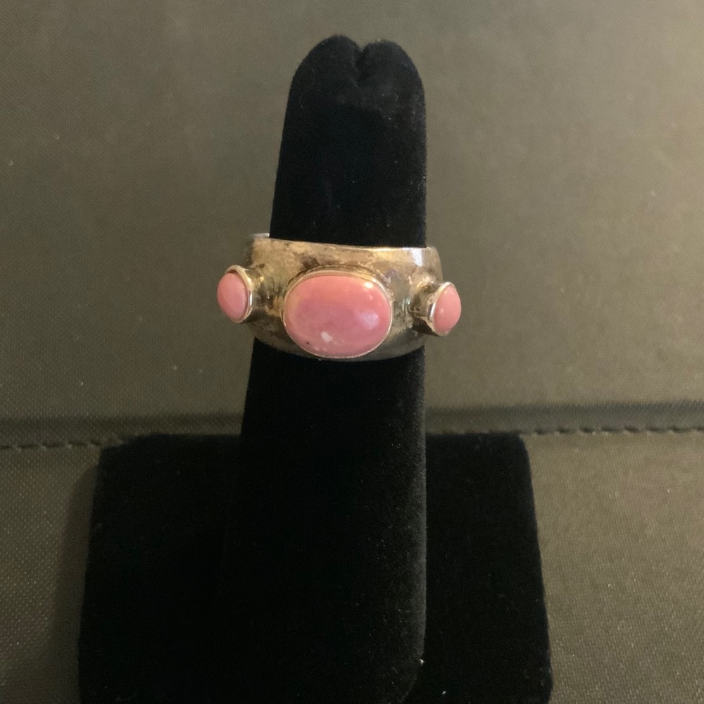 Vintage Pink Rhodonite Stone Sterling Silver Ring
